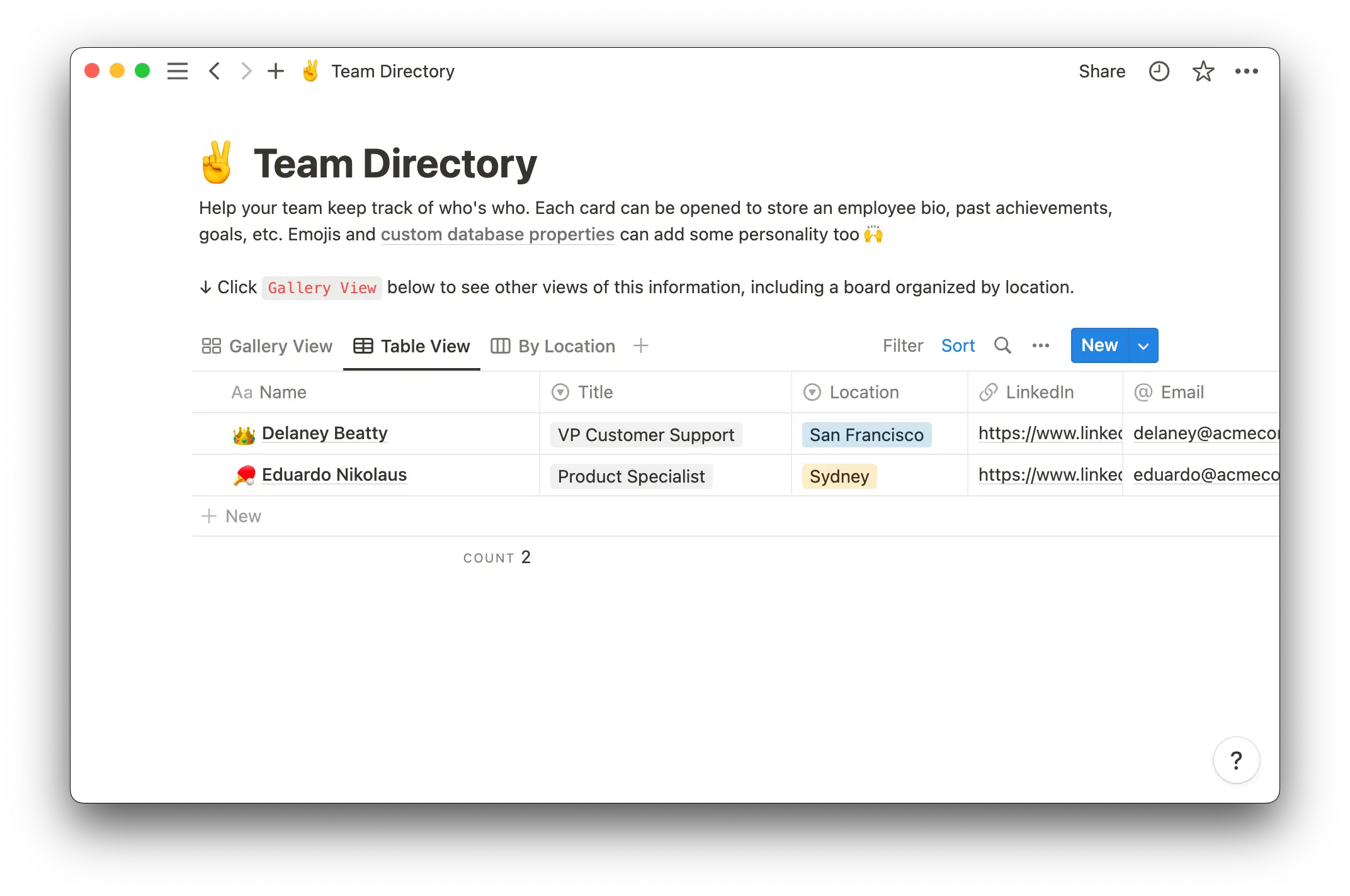 team directory template table view