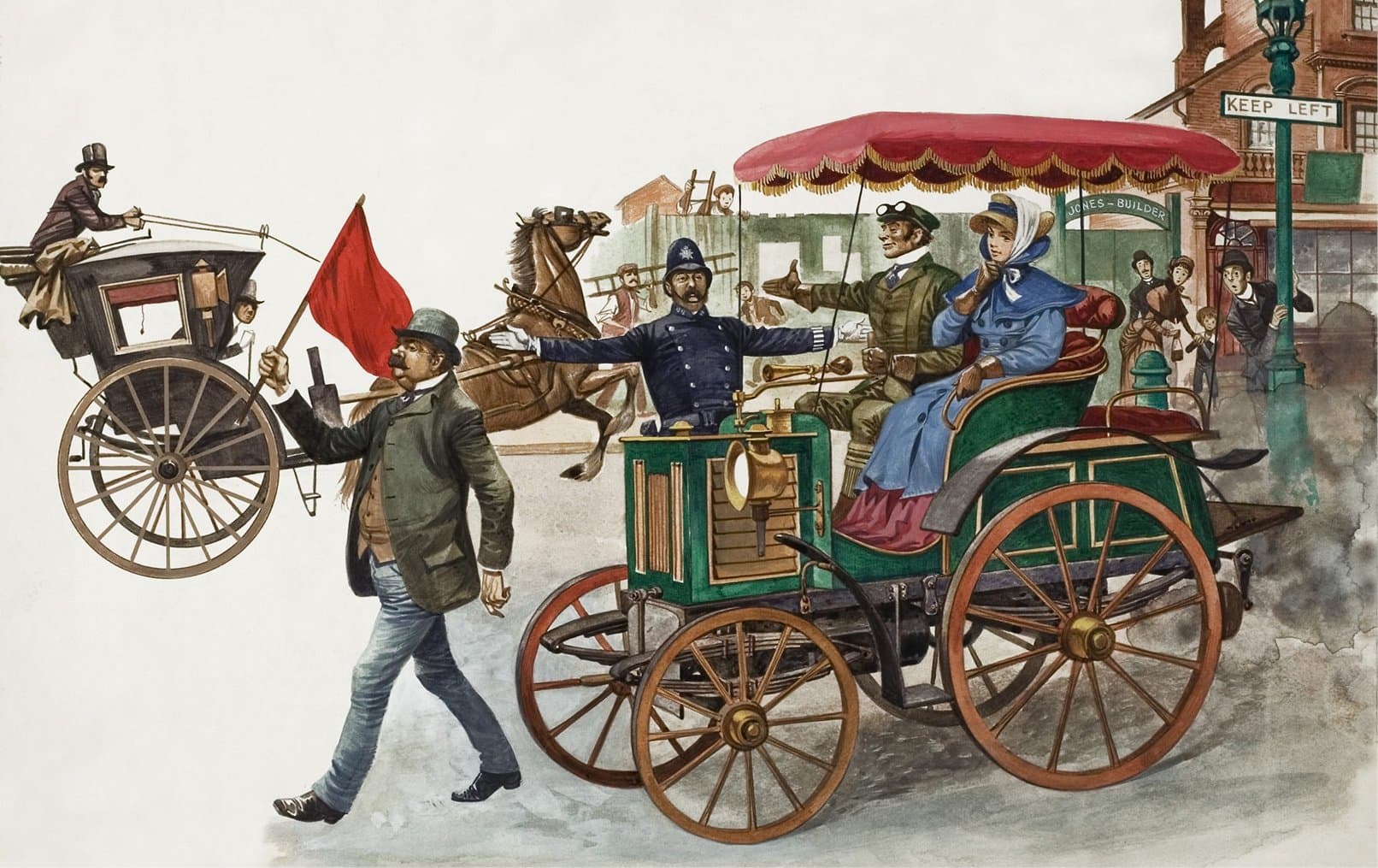 De Red Flag Act van 1865 schreef voor dat een iemand met een vlag voor een auto moest lopen wanneer deze door de straat reed. (De wet is in 1896 ingetrokken.) Een voorbeeld van een ongewenste 'human-in-the-loop'.
