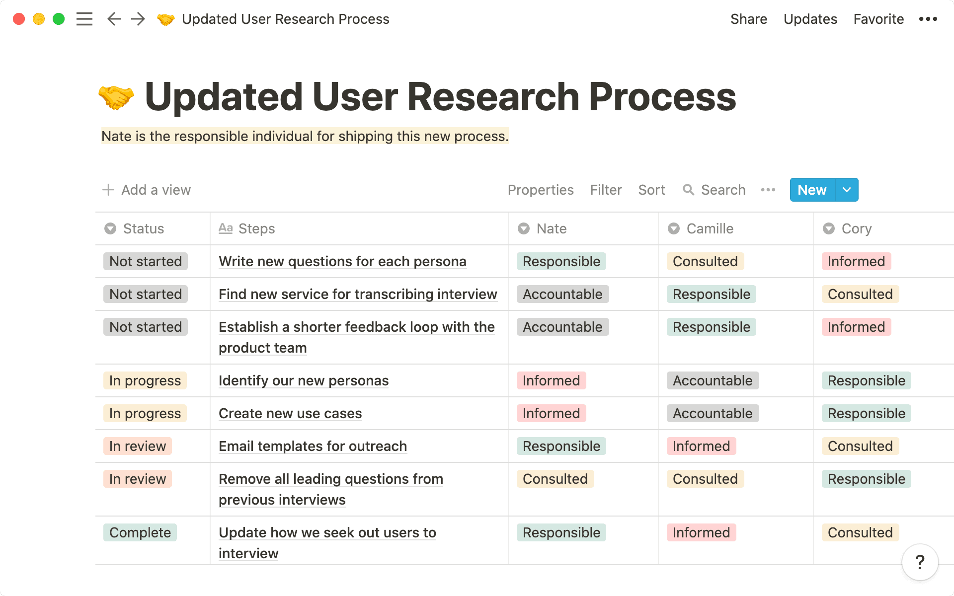 How you can apply the RACI framework in Notion.