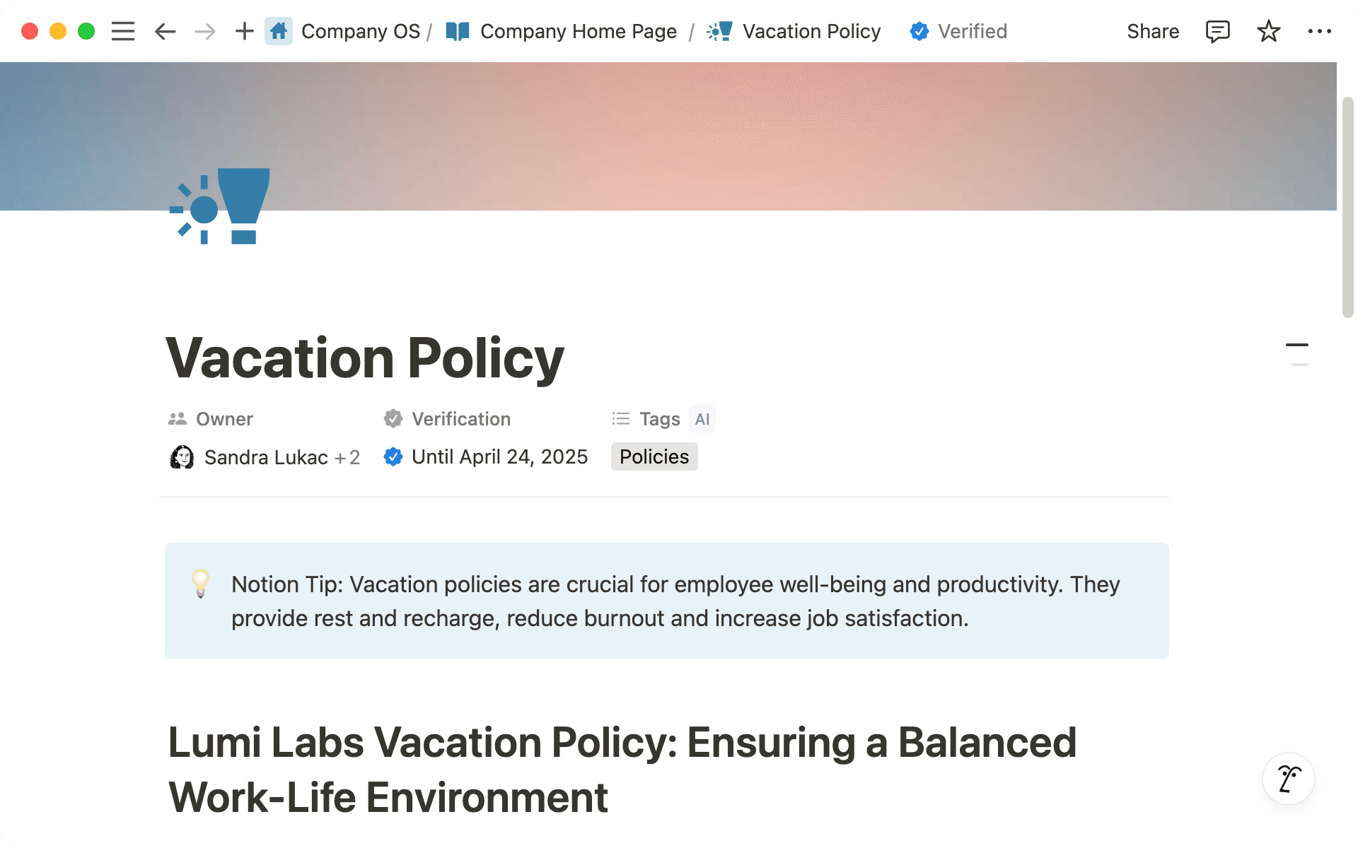 Verify your workspace content to show it is up to date. You can set verification periods for a specific time or indefinitely.