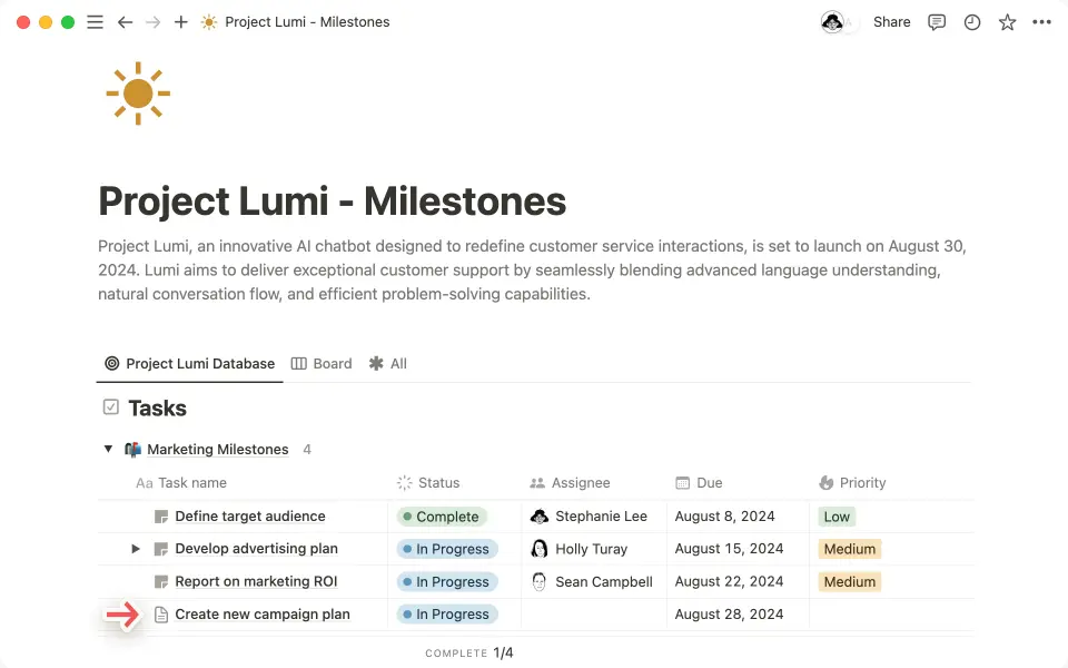 Access your new task by going directly to your Notion database.