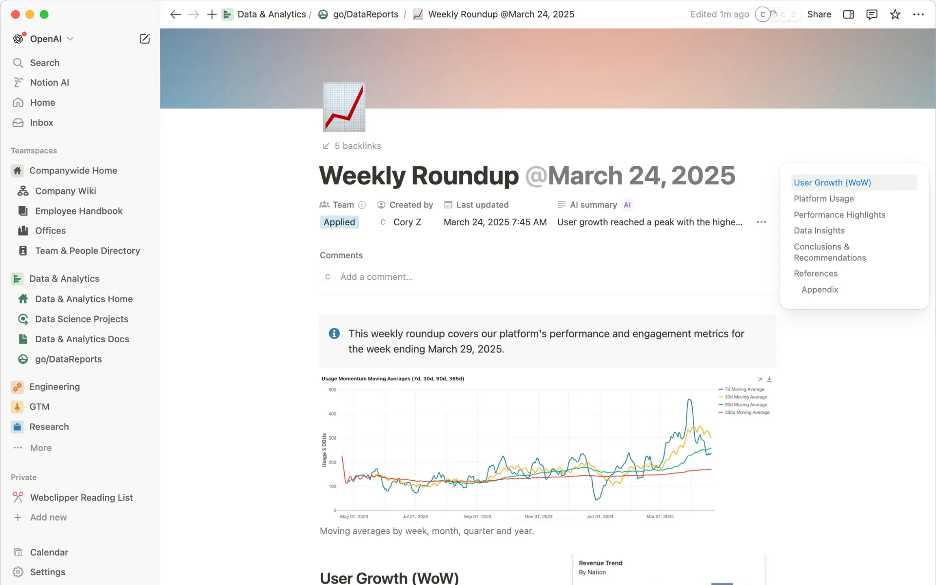 OpenAI's data science team eliminated hours of manual work by automating their reporting system in Notion, consolidating critical operational data and dashboards into a searchable hub that delivers real-time insights to decision-makers.