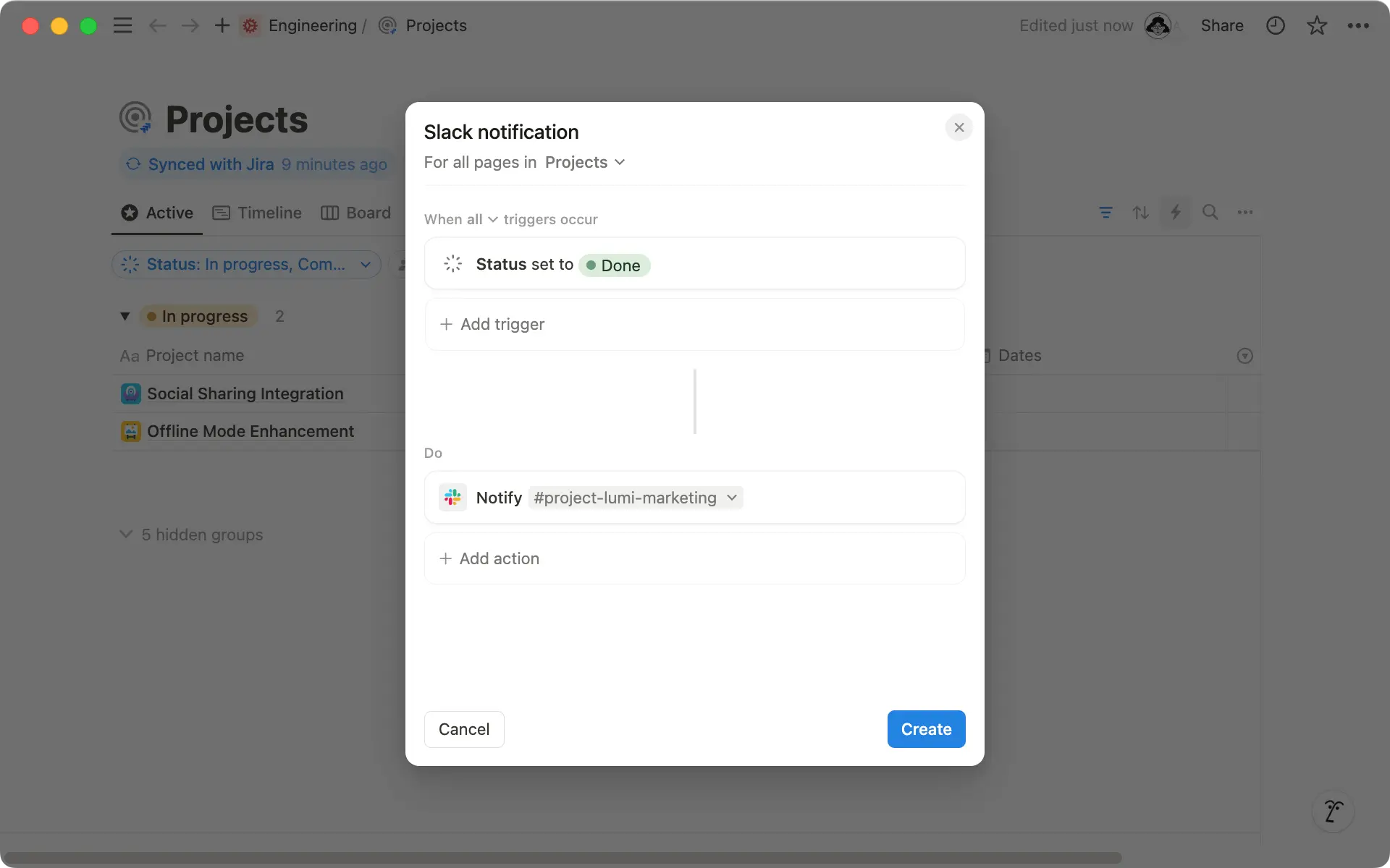 Choose a Slack channel to receive notifications when projects are completed.