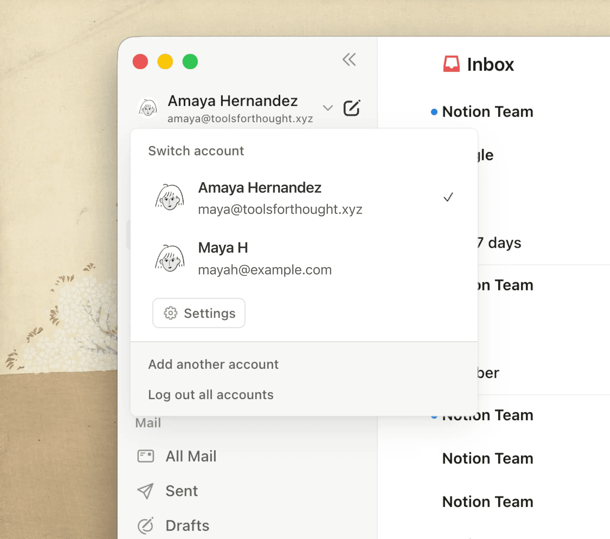 Multi-konto i Notion Mail