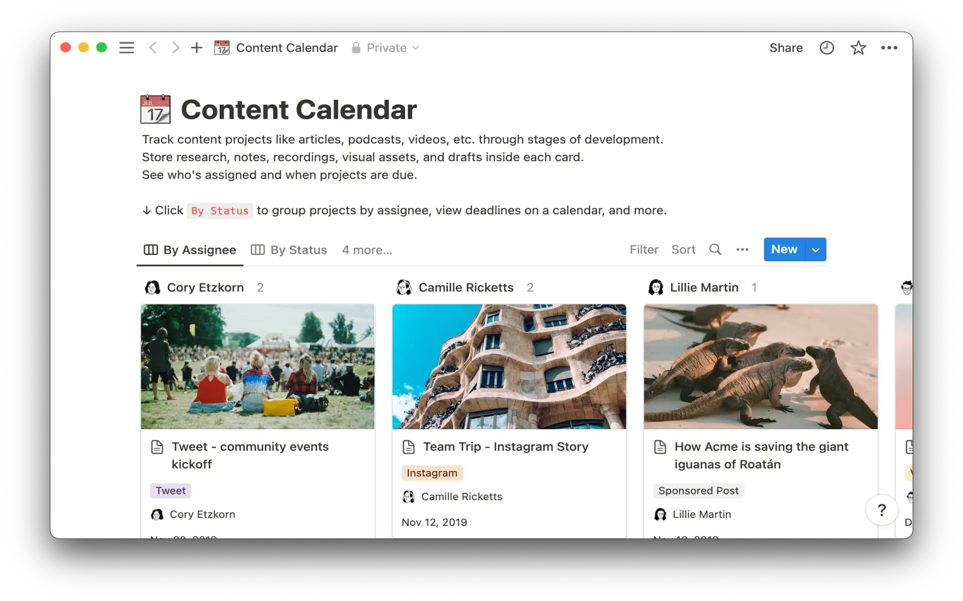 Content calendar Notion