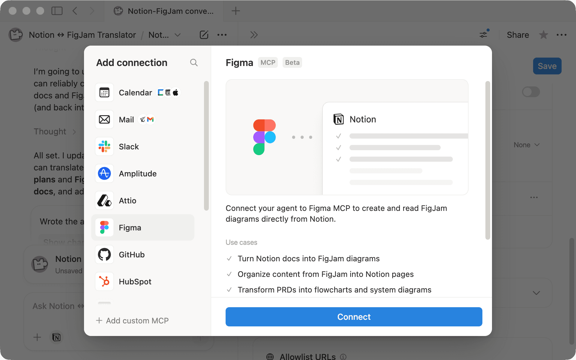 Connect Figma to your agent with MCP and authenticate your Figma account when prompted.