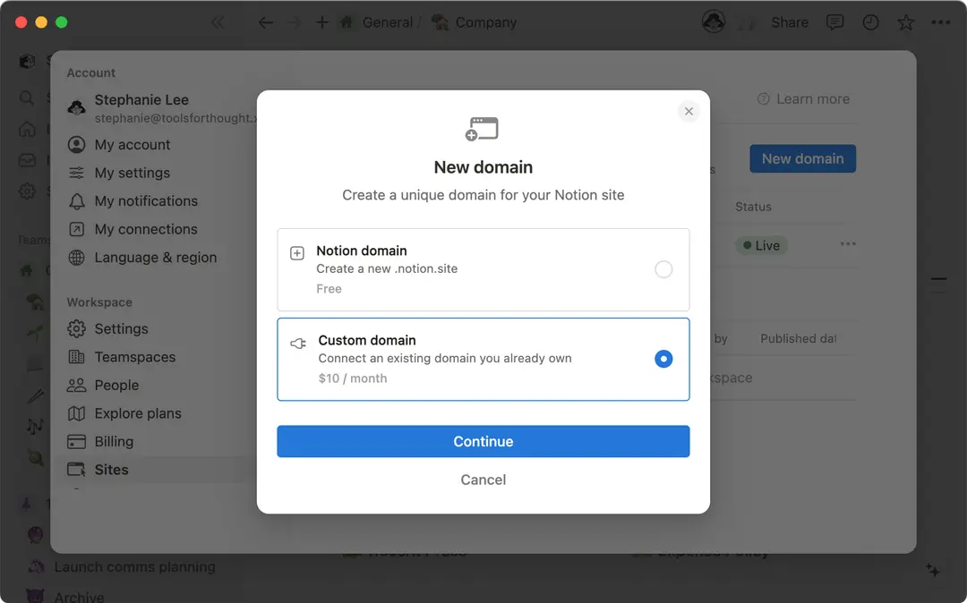 Connect a custom domain with Notion Sites