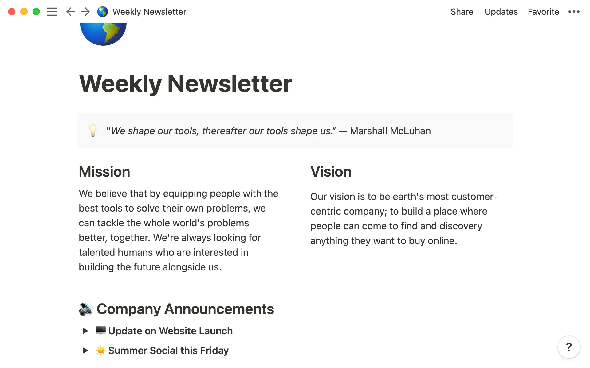 Weekly newsletter with synced blocks
