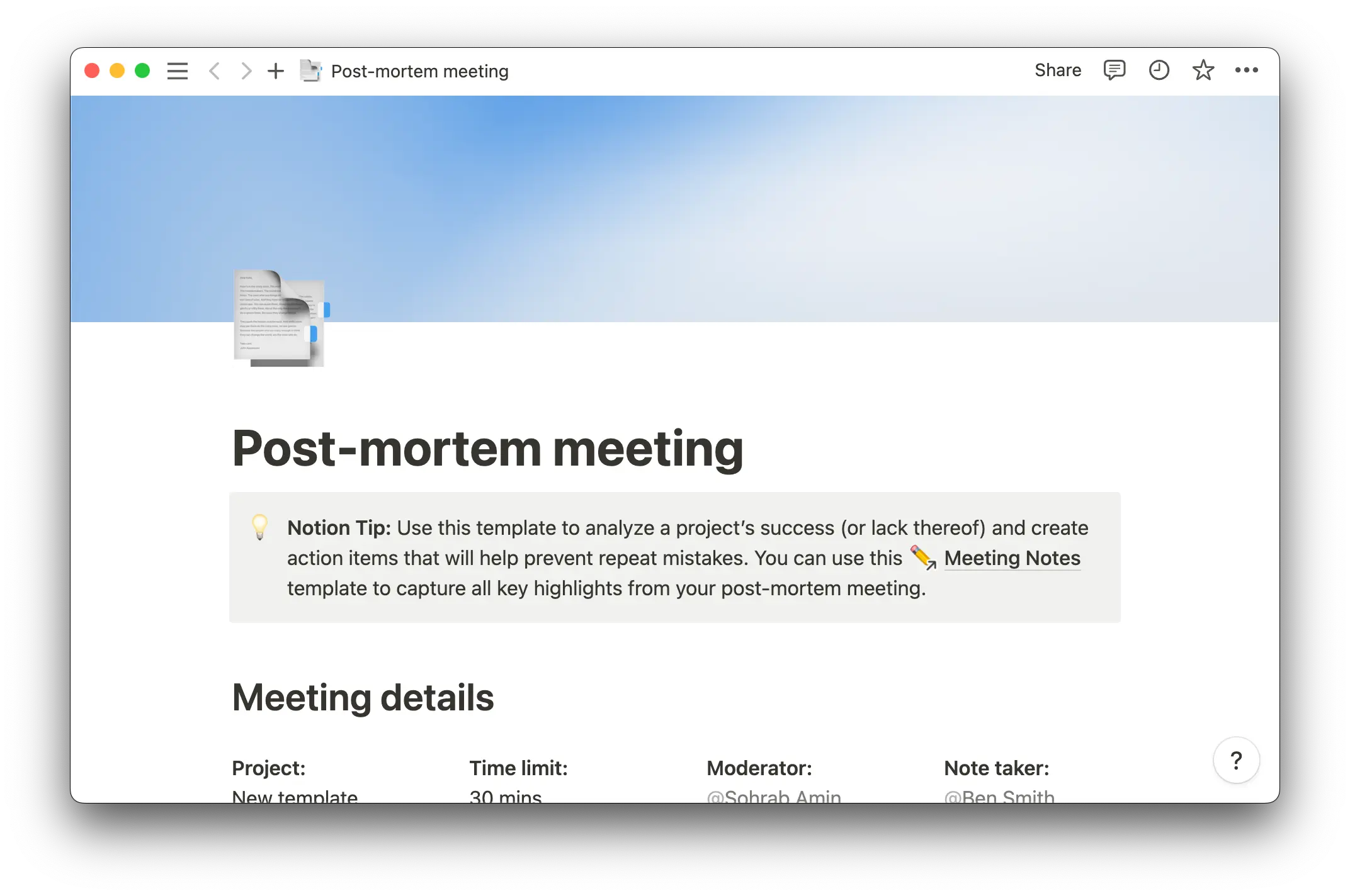 Post-mortem meeting template