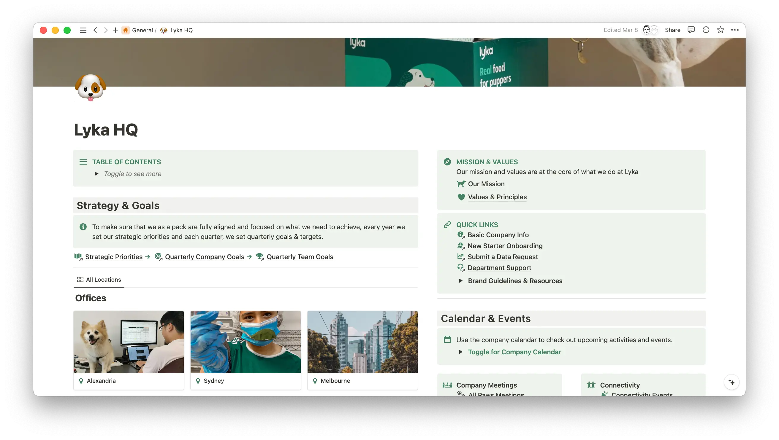 The Lyka HQ wiki is where all important company-wide information lives, like overall strategy, mission and vision, and upcoming company events.