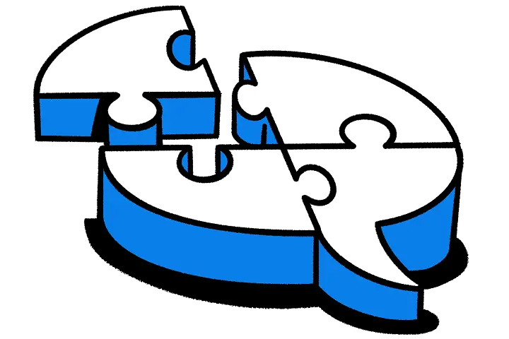 Illustration of a thought bubble coming together out of puzzle pieces
