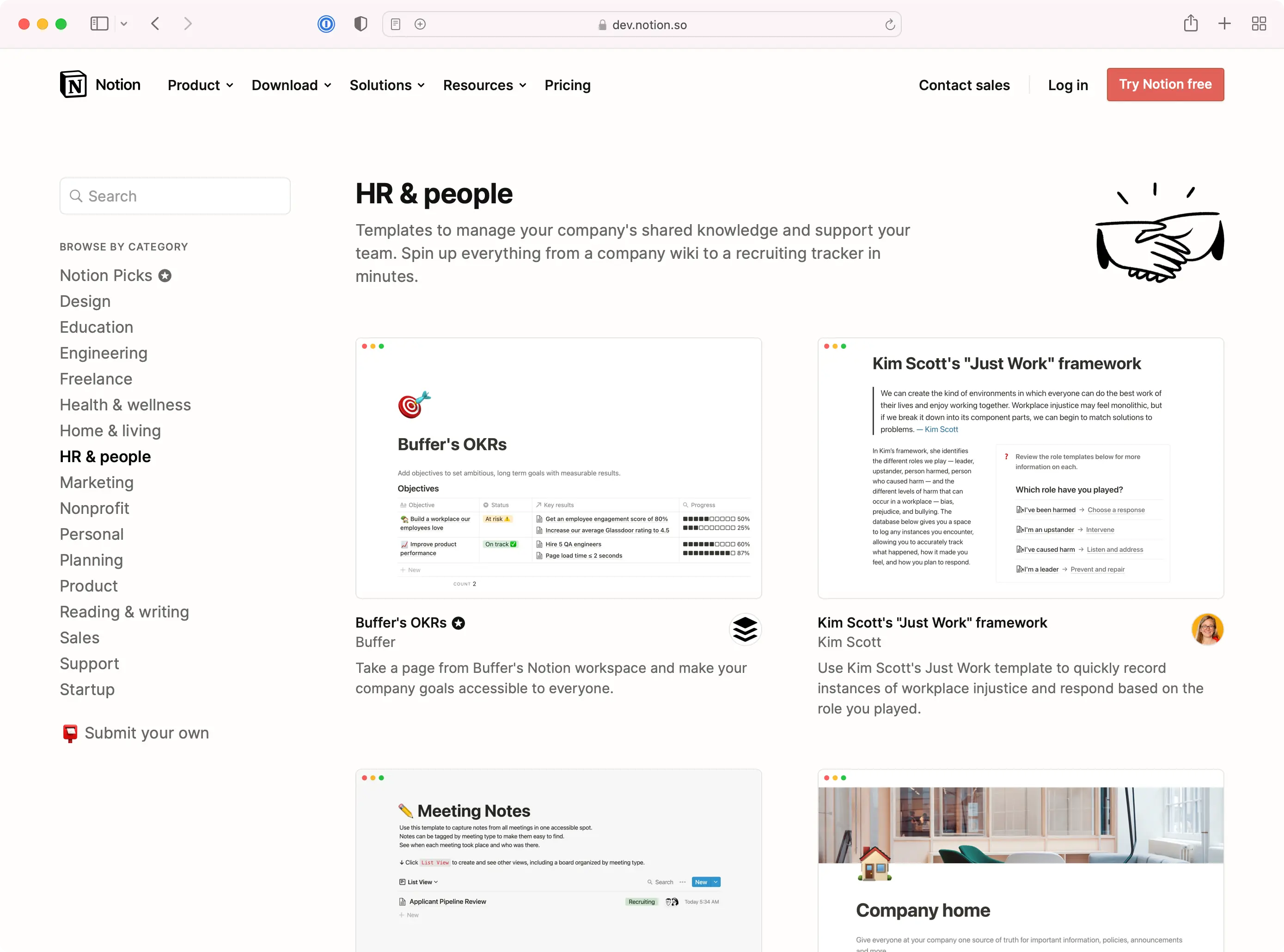 Notion template gallery