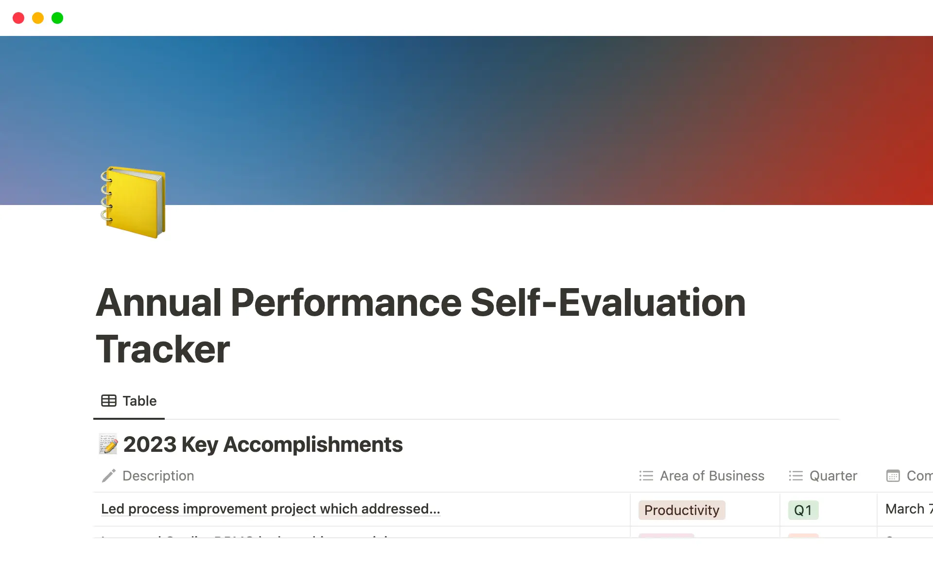Annual Performance Self-Evaluation Tracker