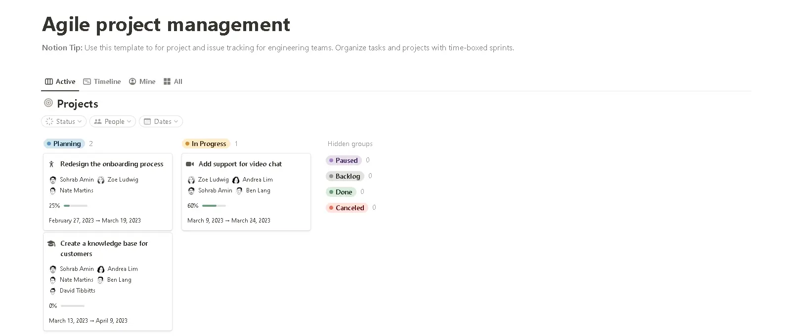 Agile project management template