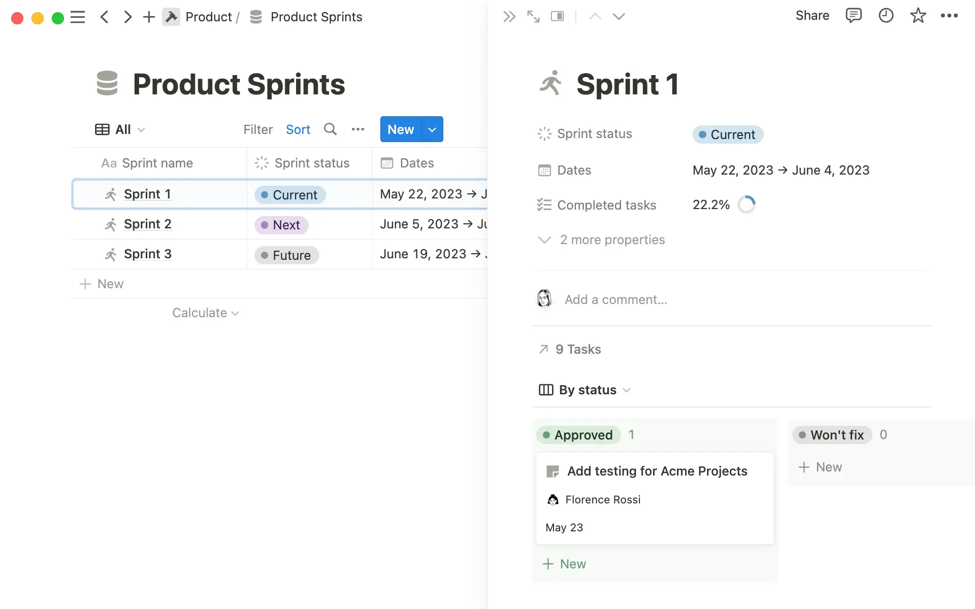 A progress ring shows you how close you are to completing your sprint.