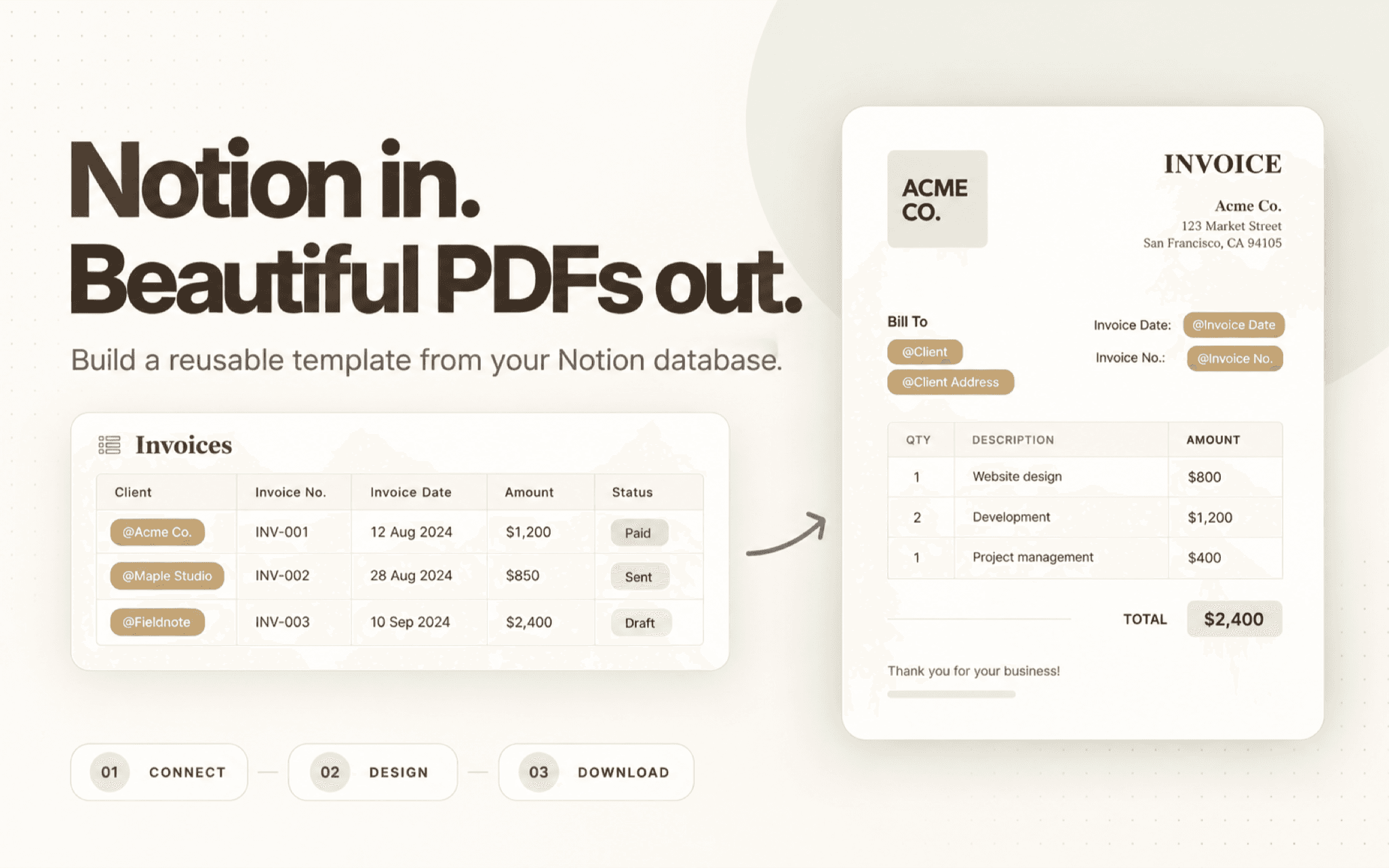 Create polished PDFs from Notion database pages