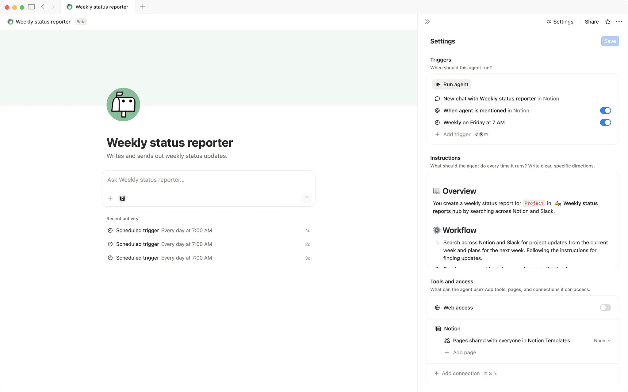 Weekly status reporter