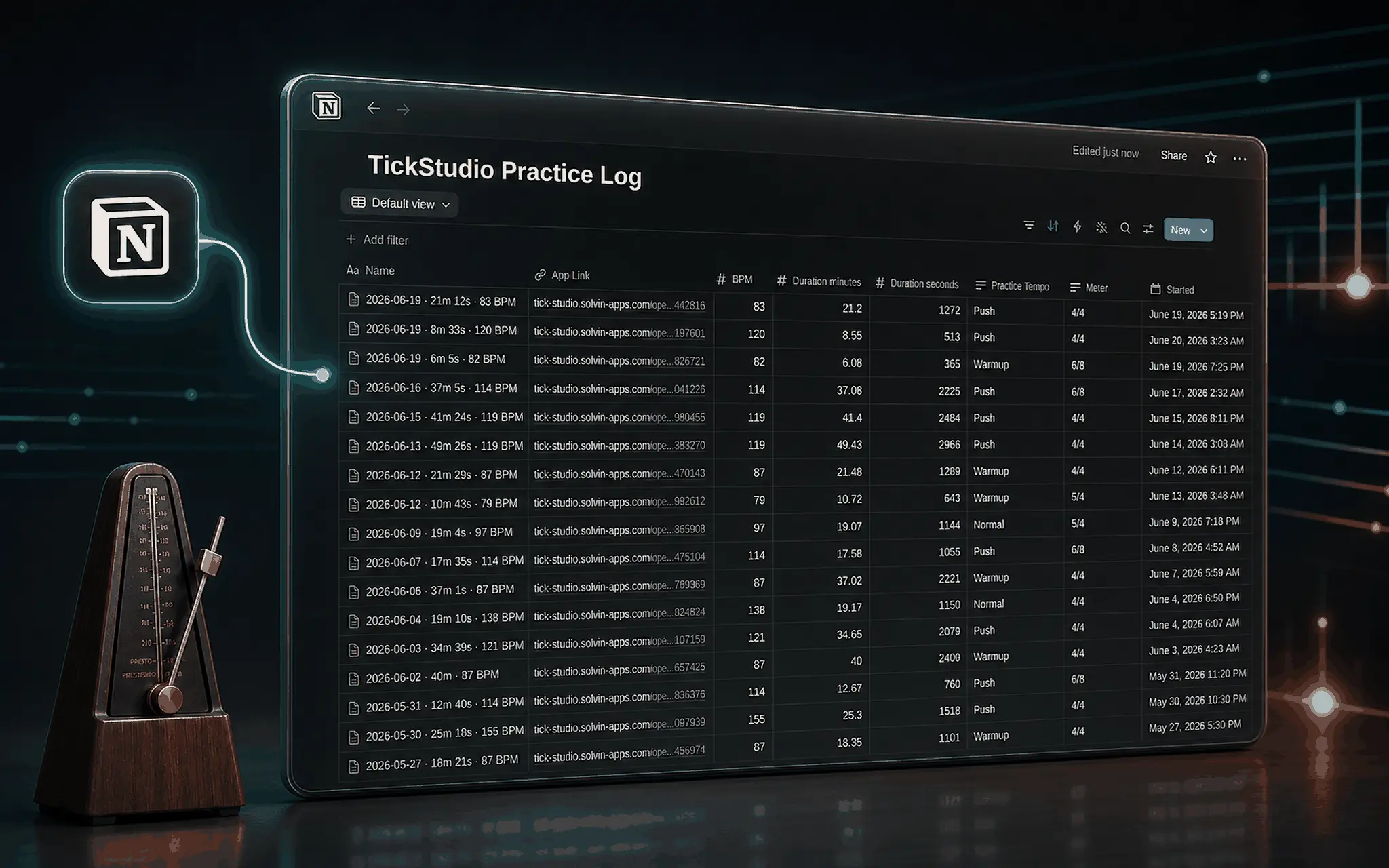 Sync TickStudio practice sessions to a private Notion practice log database.