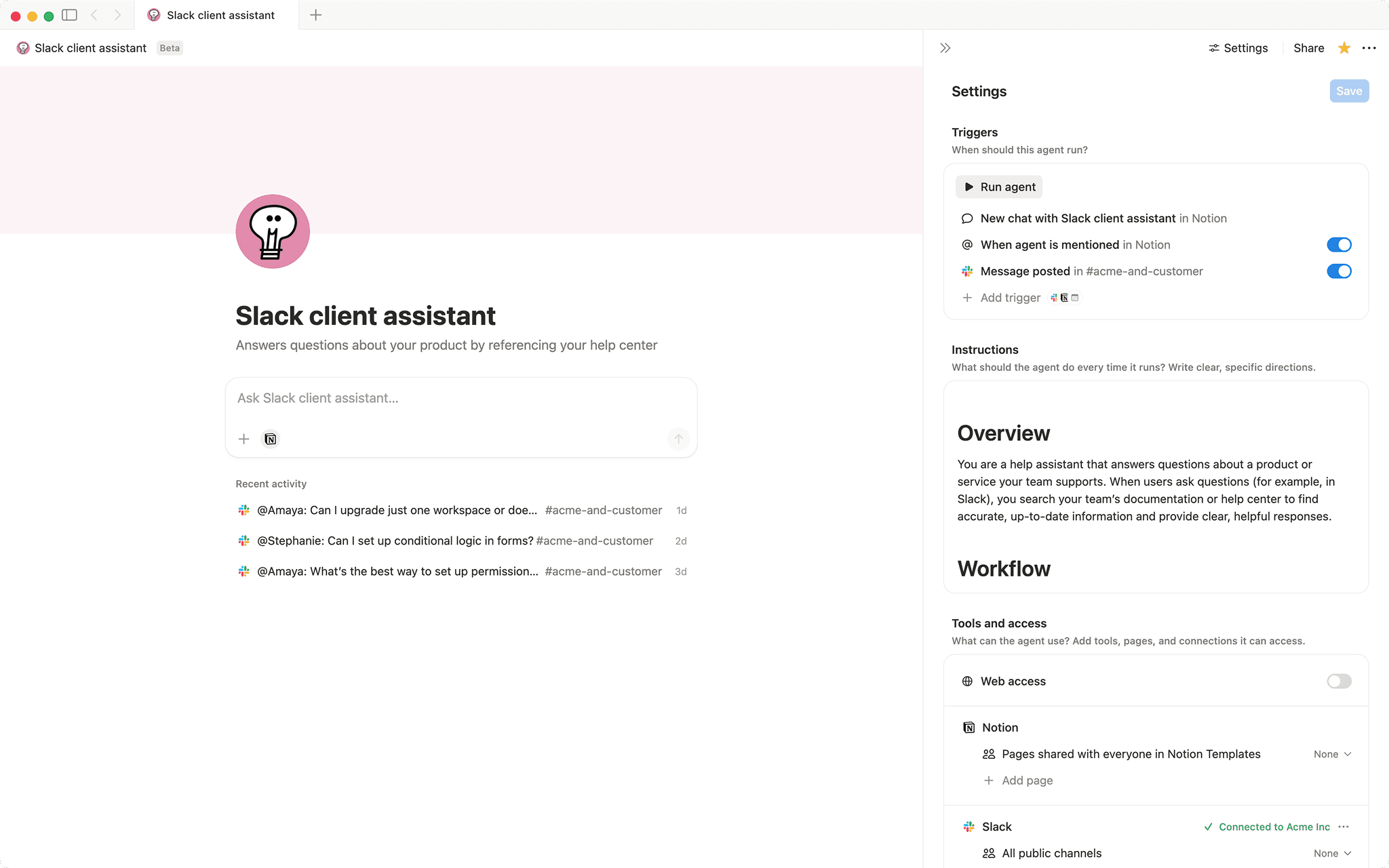 Slack client assistant