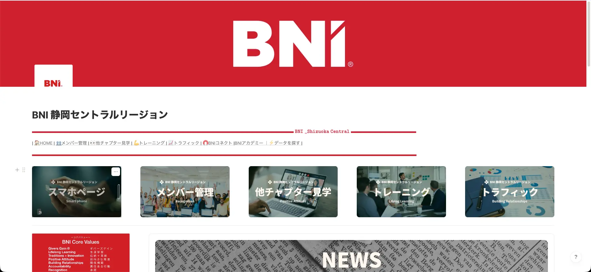 BNI静岡セントラルメンバー向けポータル