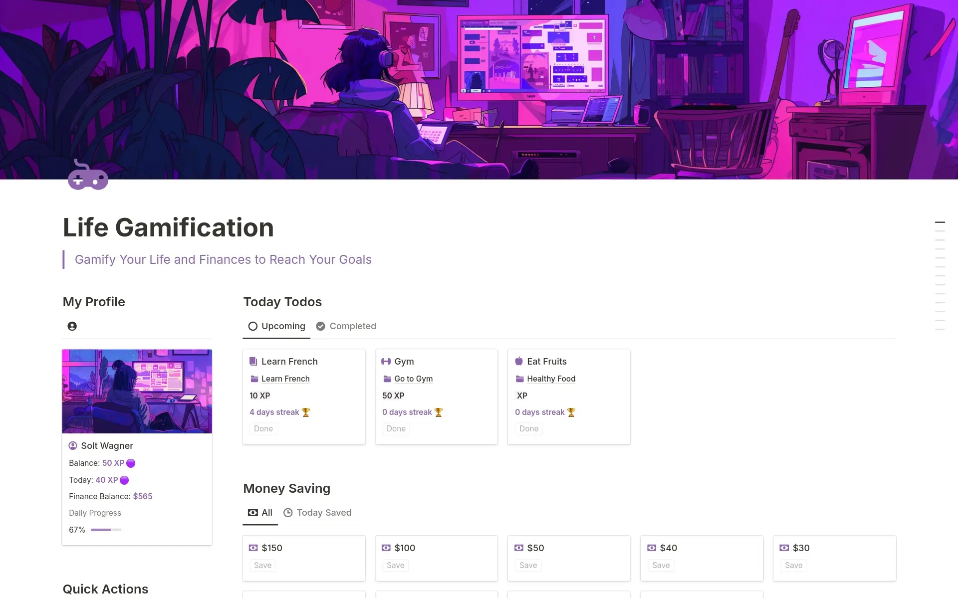 Screenshot of Templates to Gamify your Life collection by Notion